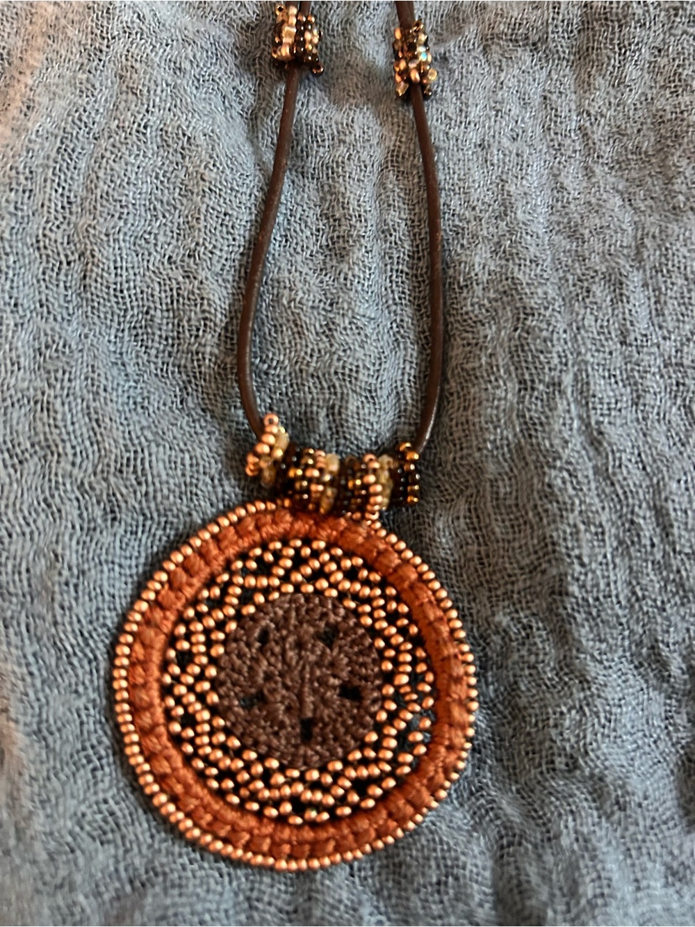Handcrafted Earth Toned Leather Beaded Pendant Necklace